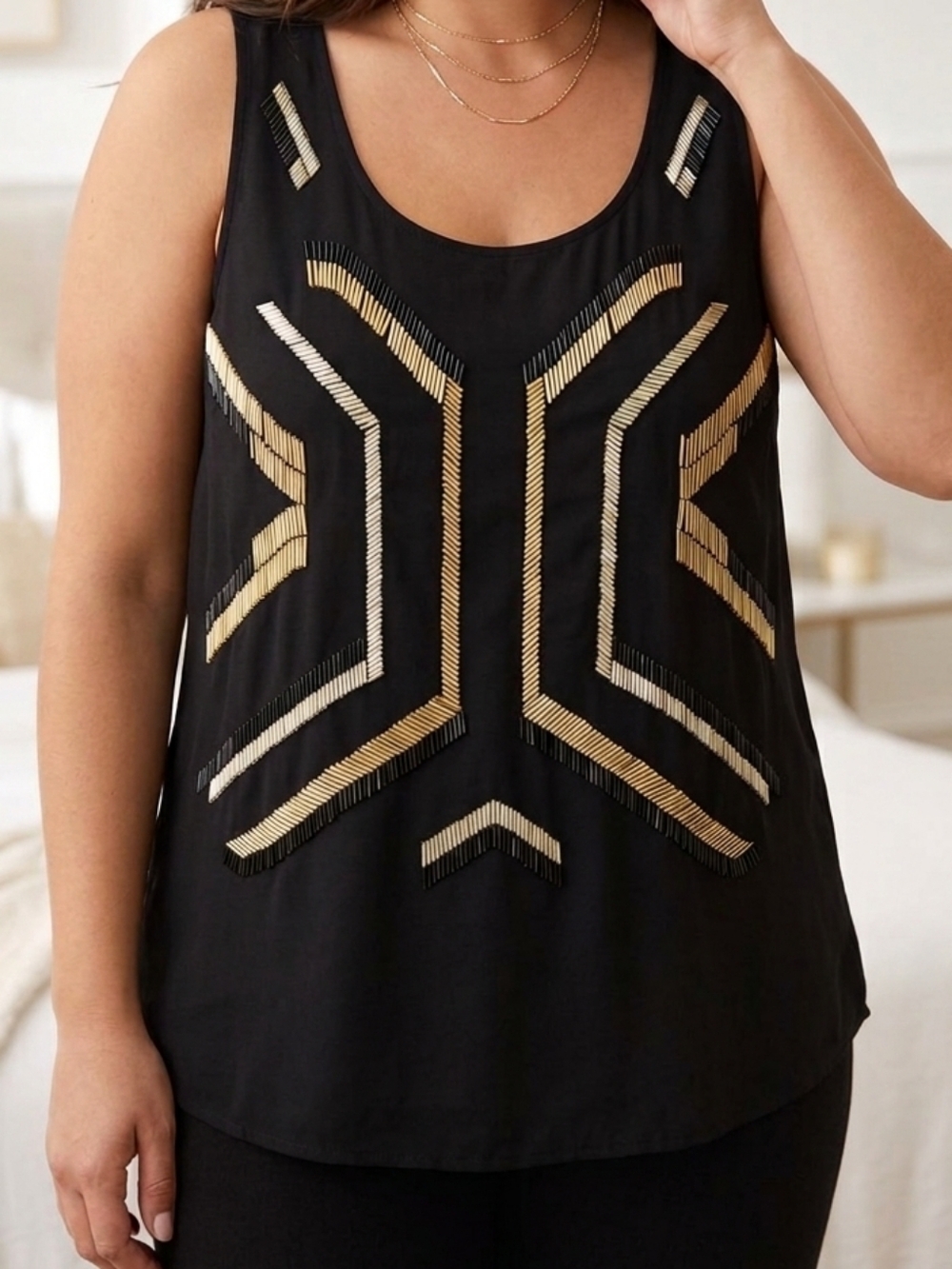 Dex Plus Black Beaded Geometric Tank Top-Size XL